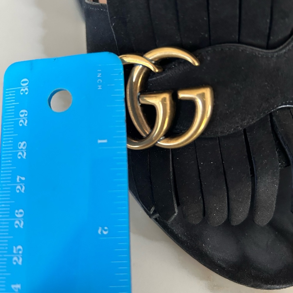 Gucci Scamosciato fringe heel sandal, GG Marmont logo, Black suede, Size 35.5 - Picture 9 of 9